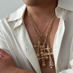 Jesus Cross Rosary 18K Gold Plated Anti Tarnish Necklace Pendant Chain For Men Women