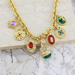 Multi Gemstone Green Red Green Anti Tarnish Charm Necklace For Women