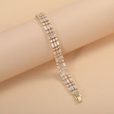 Triple Row Baguette & Round Gold Silver CZ Anti Tarnish Copper Bracelet