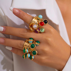 Multicolour 18K Gold Plated Free Size Charm Band Ring For Women