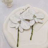 White Purple Black Flower Leaves Gold Enamel Dangler Earrings