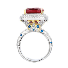 Sqaure Cubic Zirconia Red Pink Yellow Silver Anti Tarnish Adjustable Ring For Women