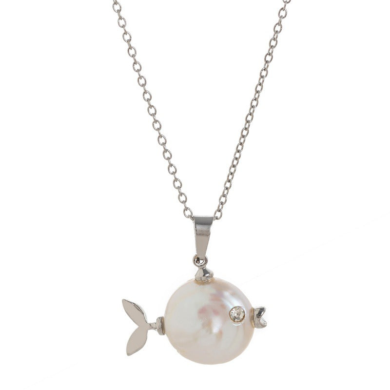 Ocean Round Pearl Shape Fish 18k Gold Silver Stainless Steel Anti Tarnish Necklace Pendant Chain For Women