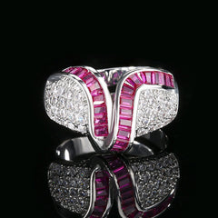 Silver Green Blue Pink Border Cubic Zirconia Adjustable Ring For Women