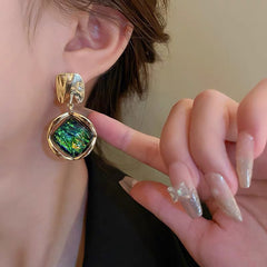 Multi Color Rhombus Shaped Gold Plated Beads Drop Earrings For Women