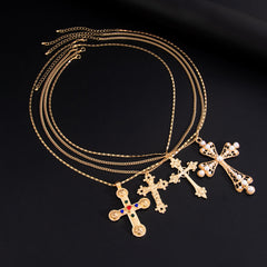 Jesus Cross Rosary 18K Gold Plated Anti Tarnish Necklace Pendant Chain For Men Women