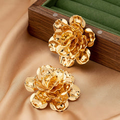 Flower Gold Plated Plain Alloy Statement Stud Earrings