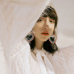 Heart Silver Pink Blue Crystal Cubic Zirconia Dangler Earring For Women