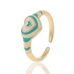 Heart Rainbow Enamel 18K Gold Plated Anti Tarnish Ring For Women