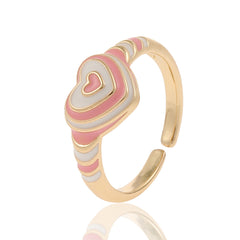 Heart Rainbow Enamel 18K Gold Plated Anti Tarnish Ring For Women