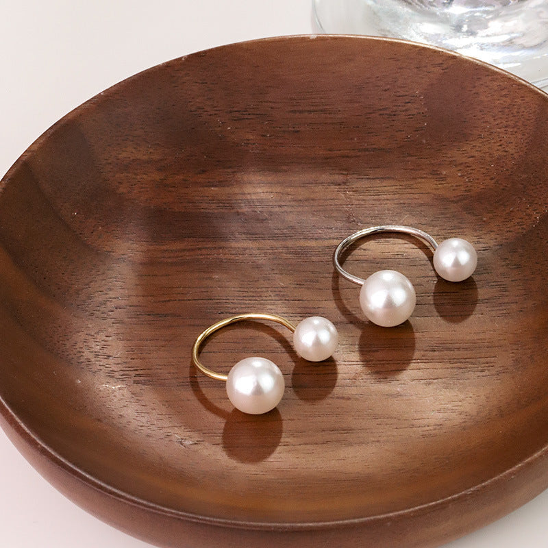Dual Pearl White 18K Gold Anti Tarnish Free Size Ring For Women