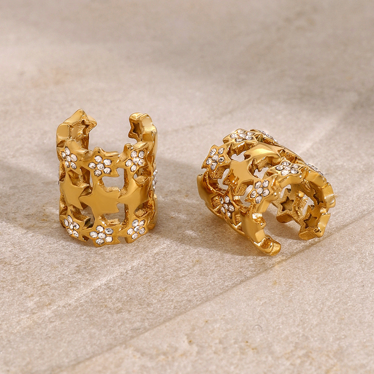 Star 18K Gold CZ Anti Tarnish Stainless Steel Ear Cuff Earrings