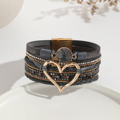 Heart Multi Layered Leather Bracelet Wrist Band For Women