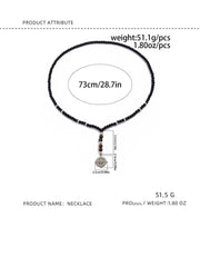 Black Brown Beads Anchor Wheel Silver Long Necklace Chain For Men Women