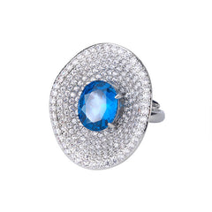 Oval Multi Gemstone Cubic Zirconia Silver Anti Tarnish Adjustable Ring For Women