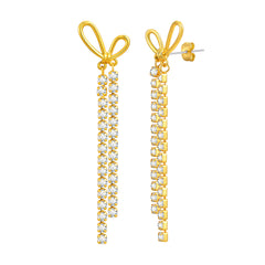 Bow Design Gold Plated CZ Anti Tarnish Stainless Steel Drop Earrings