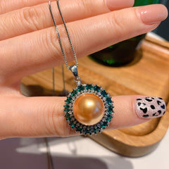 Pearl Green Pink Silver Cubic Zirconia Anti Tarnish Necklace Earring Set For Women