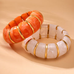 Glossy Multi Gold Resin Stainless Steel Stackable Bracelet