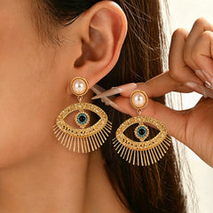 Gold Evil Eye Rhinestone Drop Earrings For Women