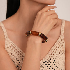 Acrylic Bamboo 18K Gold Blue Beads Stackable Adjustable Bracelet For Women