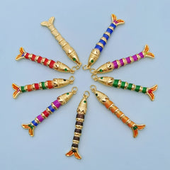 Multi Color Fishbone Gold Plated Enamel Copper Pendant Chain For Women