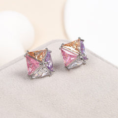 Luxury Silver Tone Pink Purple White CZ Copper Necklace Earring Set