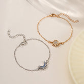 Sun Moon 18K Gold Silver Blue Cubic Zirconia Chain Bracelet Pack Of 2 For Women