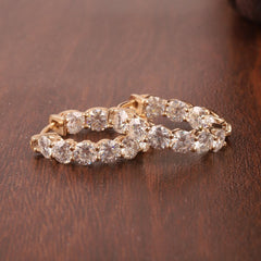 Round Solitaire 18K Gold Silver Cubic Zirconia Anti Tarnish Hoop Earring For Women