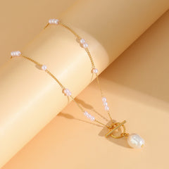 Toggle Clasp Pearl 18K Gold Long Necklace Chain For Women