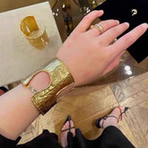 Textured Cut-Out Statement Gold Plated Plain Cuff & Kada For Women