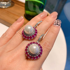 Pearl Green Pink Silver Cubic Zirconia Anti Tarnish Necklace Earring Set For Women