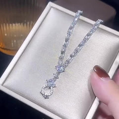 Square Solitaire Silver Cubic Zirconia Anti Tarnish Necklace For Women