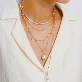 Drop White 18K Gold Anti Tarnish Pearl Layer Link Chain Anti Tarnish Necklace For Women