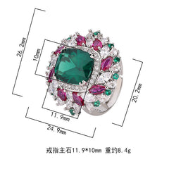 Pink Marquise Emerald Green Multi Cubic Zirconia Silver Anti Tarnish Adjustable Ring For Women