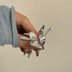 Big Flying Butterfly 18K Gold Silver Adjustable Ring For Women