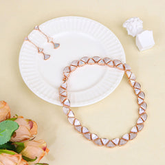 Modern White Shell Rose Gold Plated CZ Copper Necklace Earring Set
