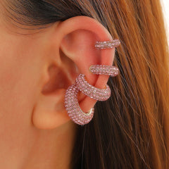 Cubic Zirconia Multi Gemstone 18K Gold Anti Tarnish Stud Ear Cuff Earring Pack Of 4 For Women