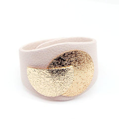 Beaten Finish 18K Gold Plated PU Leather Wrist Band Bracelet For Women