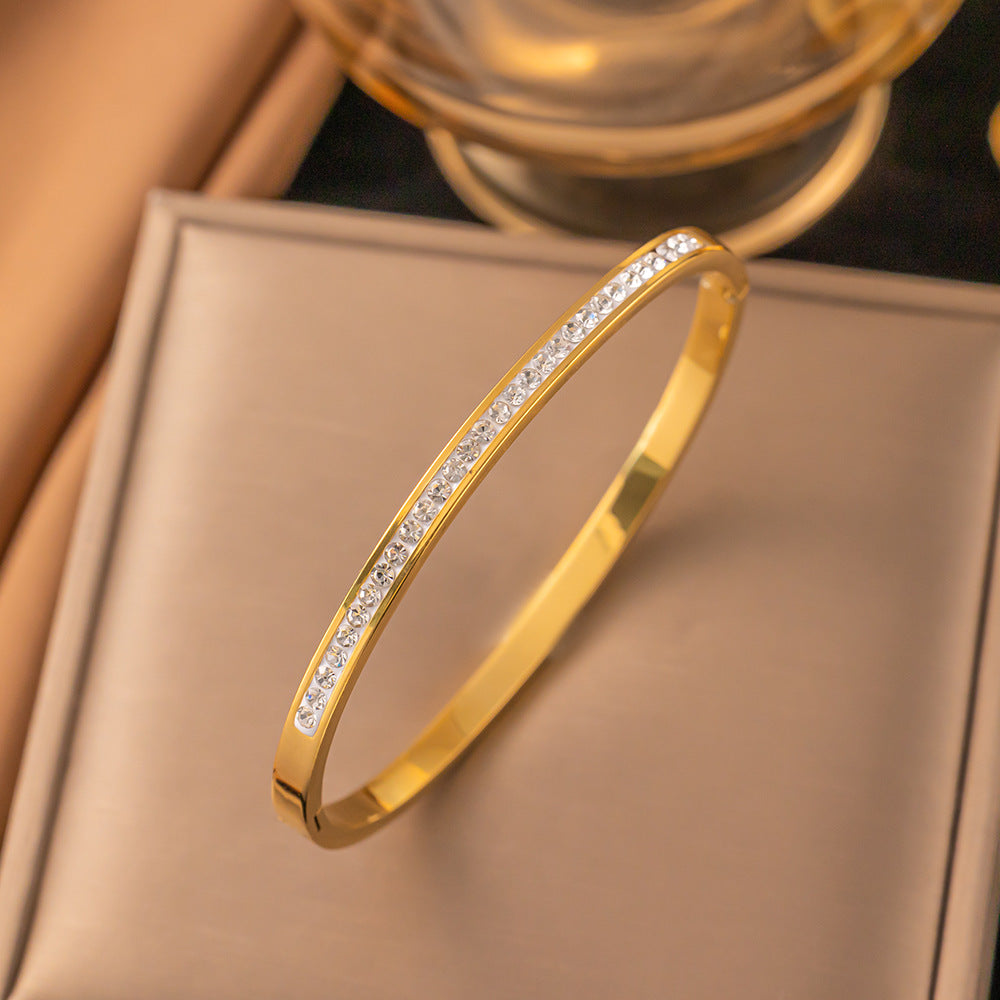 Surface Baguette CZ Gold Stainless Steel Openable Kada Bracelet