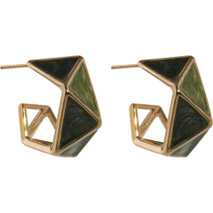 Triangle Enamel 18K Gold Plated Green Brown Anti Tarnish Hoop Earring For Women