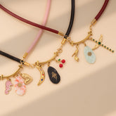 Moon Cherry Heart Seahorse 18K Gold Thread Charm Pendant Chain Necklace For Women