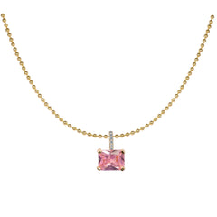 Rectangle Solitaire Silver Yellow Pink Cubic Zirconia Crystal Stainless Steel Anti Tarnish Necklace Chain For Women