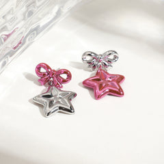 Star Bow Silver Purple Stanless Steel Anti Tarnish Dagler Drop Earring For Women