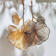 Gold Leaf Flower Gold Plated Alloy Dangler Earrings For Women