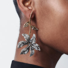 Flower Leaf 18K Gold Silver Cubic Zirconia Anti Tarnish Dangler Earring For Women