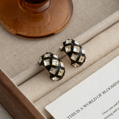 Black 18K Gold Enamel Cubic Zirconia Anti Tarnish Hoop Earring For Women