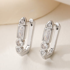 Gold Silver Luxury Geometric Cubic Zirconia Copper Hoop Earrings Women
