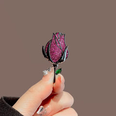 Pink Rose Black Cubic Zirconia Copper Anti Tarnish Brooch For Women