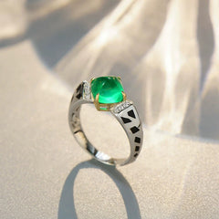 Leopard Silver Emerald Green Cubic Zirconia Crystal Anti Tarnish Free Size Ring For Women