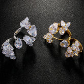 Flower Solitaire 18K Gold Silver Anti Tarnish Adjustable Dual Finger Ring For Women